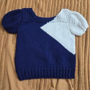 Handmade Womens Vtg Knit Top S Puff Sleeve Colorblock Sweater Nautical Fisherman